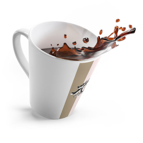 Privé Pet Signature Crest Latte Mug – 12oz Blush Stripe Ceramic Cup