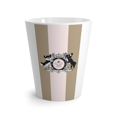 Privé Pet Signature Crest Latte Mug – 12oz Blush Stripe Ceramic Cup